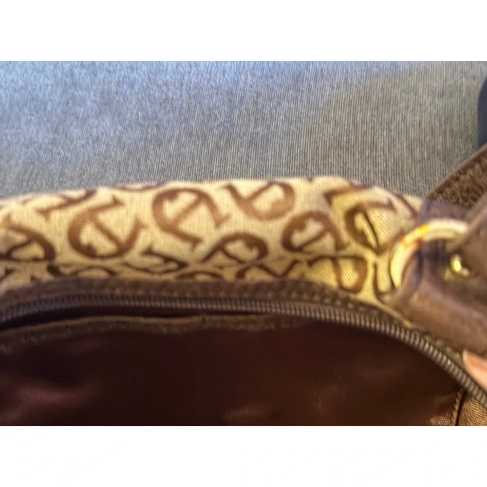 Etienne Aigner Monogram Jacquard Satchel‎ Bag Brown Tan Gold Tone Hardware